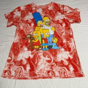 Vibrant Red and White Tie-Dye The Simpsons Graphic Short Sleeve Tee